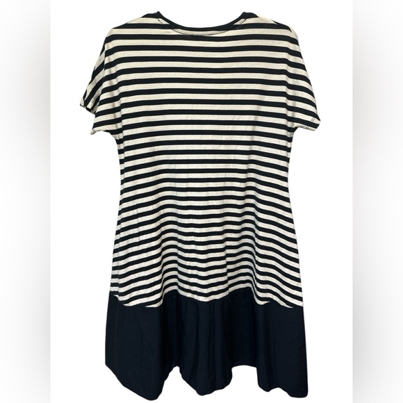 COS NAVY BLUE & WHITE STRIPE JERSEY ROUND NECK RELAXED FIT A-LINE DRESS SIZE XS - Picture 2 of 6